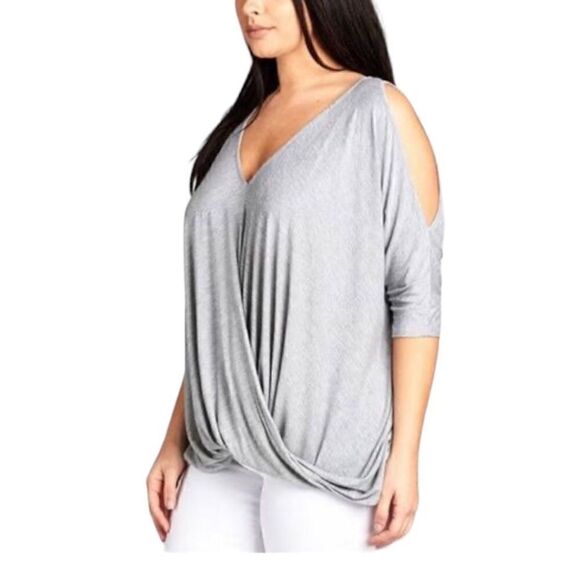 Cold shoulder long sleeve top | grey | size S - Picture 1 of 7